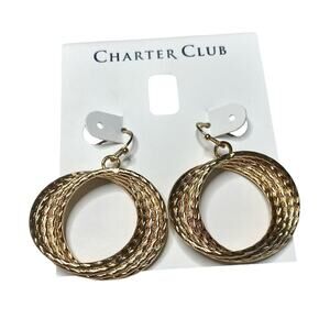 Charter Club Gold-Tone Multi-Row Circle Drop Twisted Earrings Jewelry Hoops